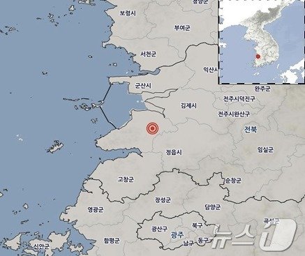 본문 이미지 - 12일 오전 8시 26분쯤 전북 부안군 남남서쪽 4㎞ 지역에서 규모 4.8의 지진이 발생했다 . 사진은 지진이 발생한 지점. &#40;광주지방기상청 제공&#41; 2024.6.12/뉴스1 ⓒ News1 이승현 기자