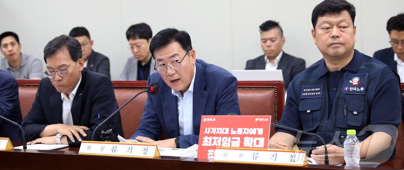 본문 이미지 - 13일 세종시 정부세종청사에서 열린 최저임금위원회 제4차 전원회의에 참석한 류기정 사용자 위원이 발언하고 있다. 2024.6.11/뉴스1 ⓒ News1 김기남 기자