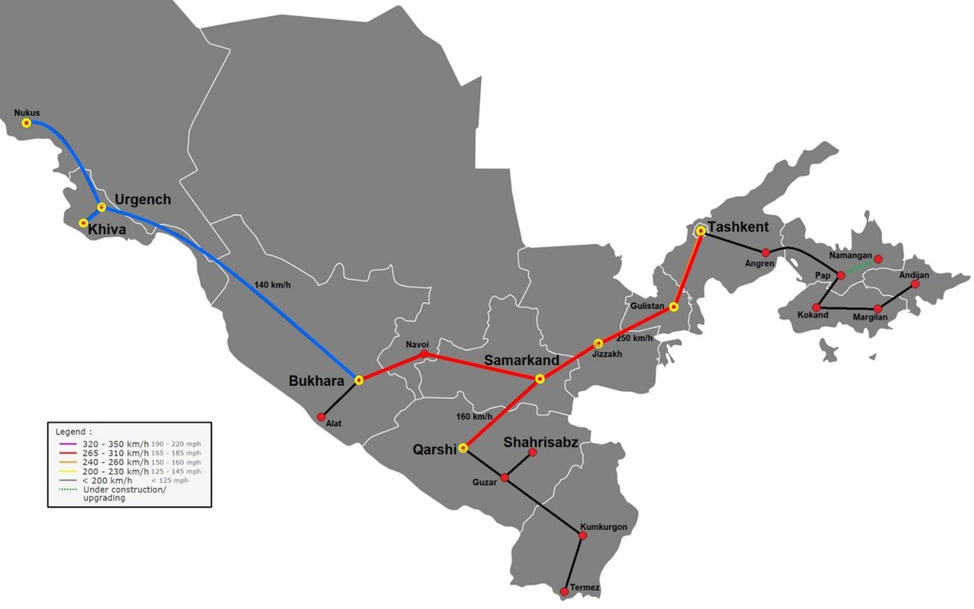 본문 이미지 - 우즈베키스탄 고속철도 노선도.(국토교통부 제공)
