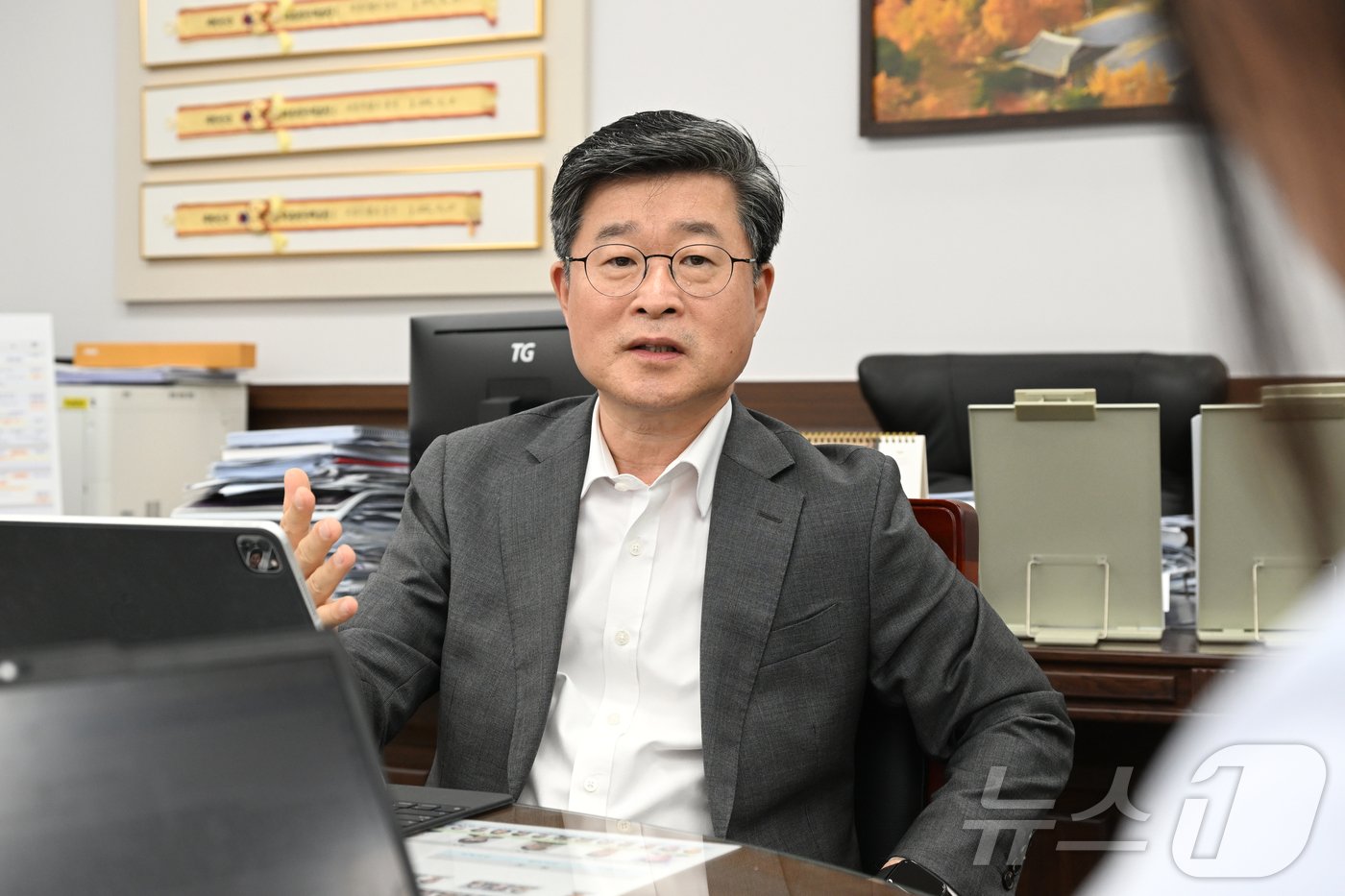 본문 이미지 - 김길성 중구청장이 뉴스1과 인터뷰를 하고 있다.(중구청 제공) 