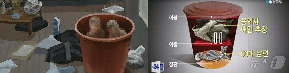  남편과 내연남의 시신이 담긴 빨간 고무통. &#40;YTN 갈무리&#41; ⓒ 뉴스1