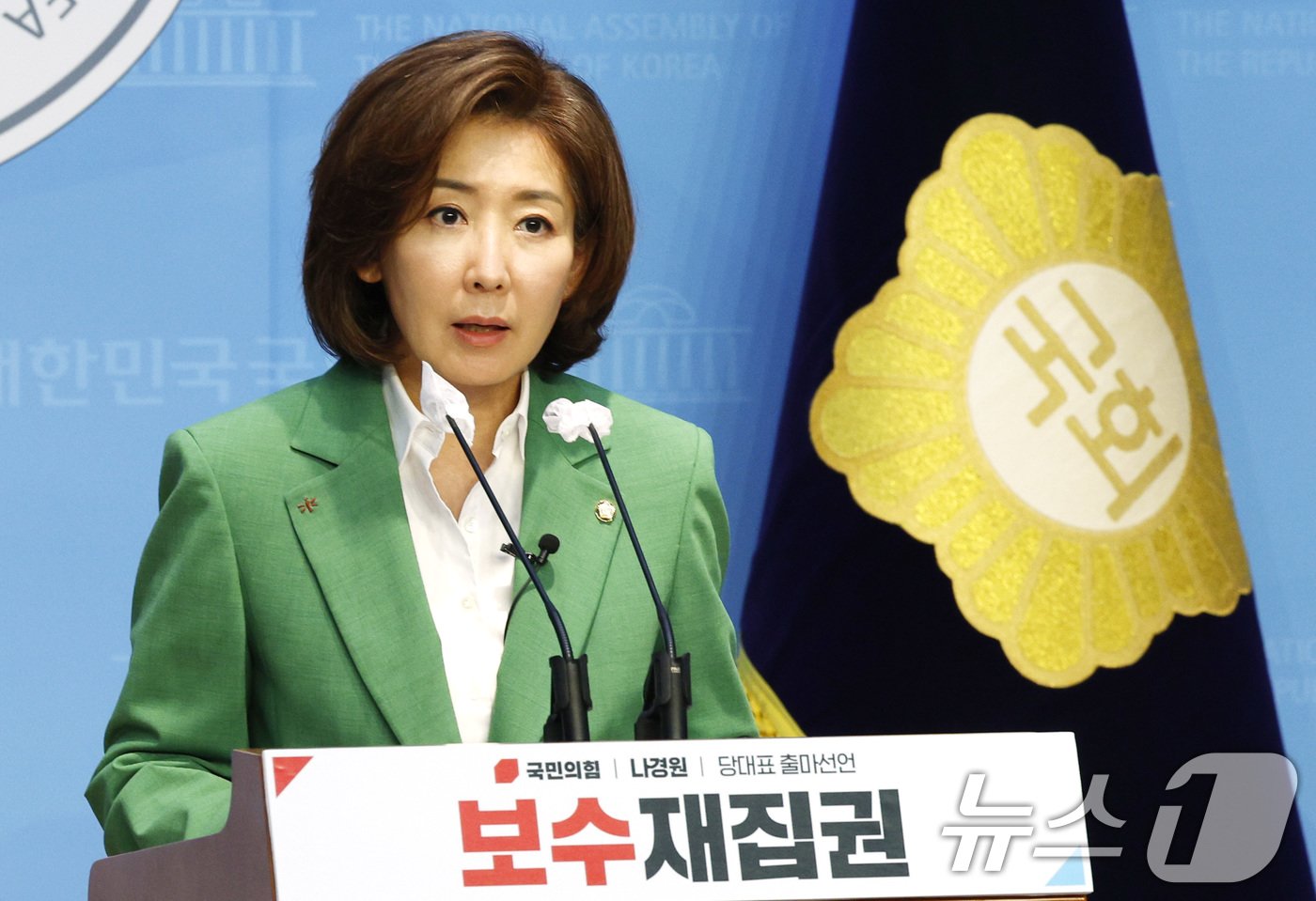 본문 이미지 - 나경원 국민의힘 의원이 23일 오후 서울 여의도 국회 소통관에서 국민의힘 당 대표 출마 선언을 하고 있다. 2024.6.23/뉴스1 ⓒ News1 안은나 기자