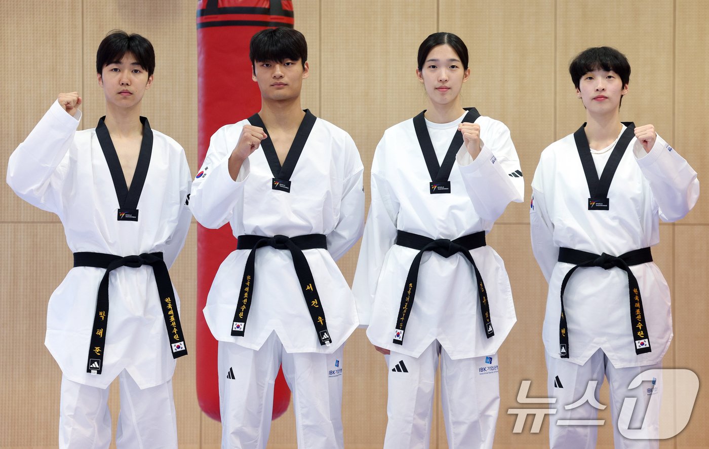 본문 이미지 - 태권도 국가대표팀 박태준, 서건우, 김유진, 이다빈2024.6.25/뉴스1 ⓒ News1 박정호 기자