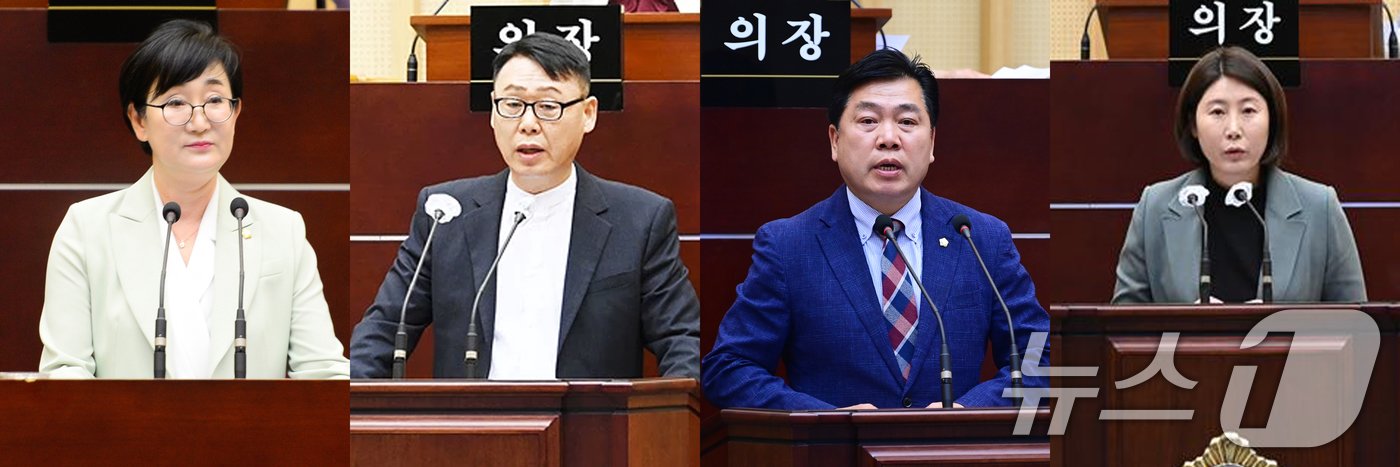 제9대 광주 서구의회 후반기 더불어민주당 의장 후보에 출마한 후보자들. 왼쪽부터 김수영&#40;3선&#41;, 오광록&#40;재선&#41;, 전승일&#40;재선&#41;, 김형미&#40;초선&#41; 의원..