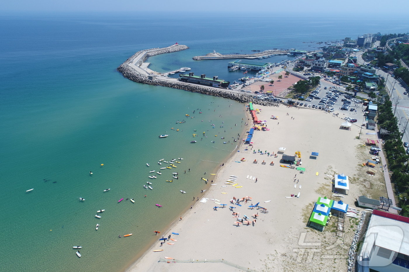 본문 이미지 - 대진해변에서 서핑을 즐기는 서퍼들&#40;동해시청 제공&#41;