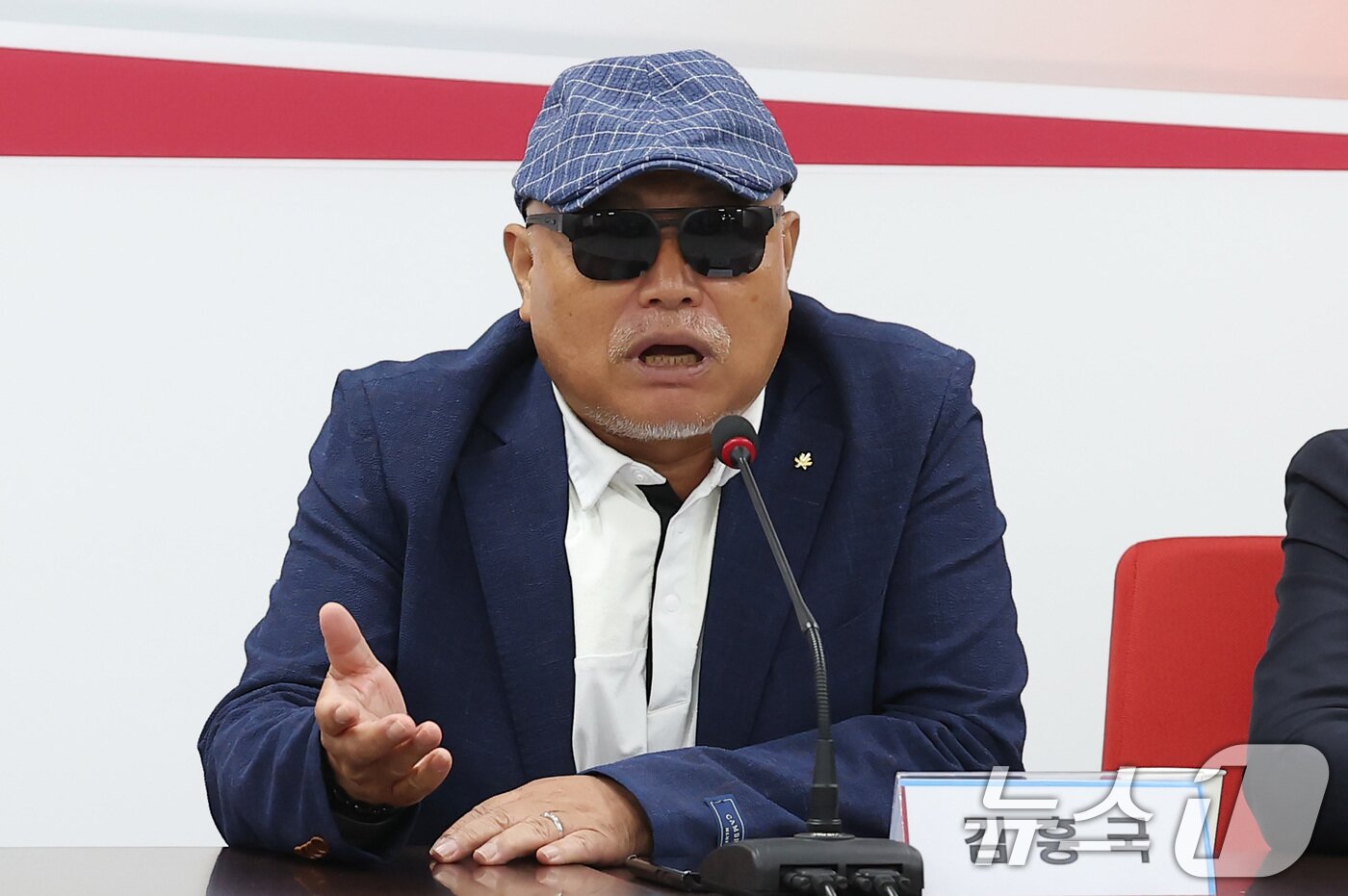 본문 이미지 - 가수 김흥국 씨가 4일 오전 서울 여의도 국민의힘 중앙당사에서 열린 2024 총선 지원 연예인 자원봉사단 간담회에서 발언하고 있다. 2024.6.4/뉴스1 ⓒ News1 김민지 기자