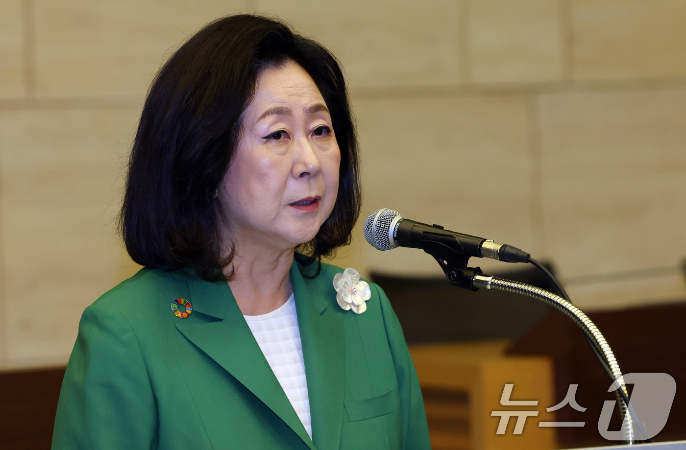 (서울=뉴스1) 김명섭 기자 = 김은미 이화여자대하교 총장이 5일 서울 중구 대한상공회의소에서 열린 '북한 취약계층 건강권 진단' 세미나에서 환영사를 하고 있다. 2024.6.5/ …