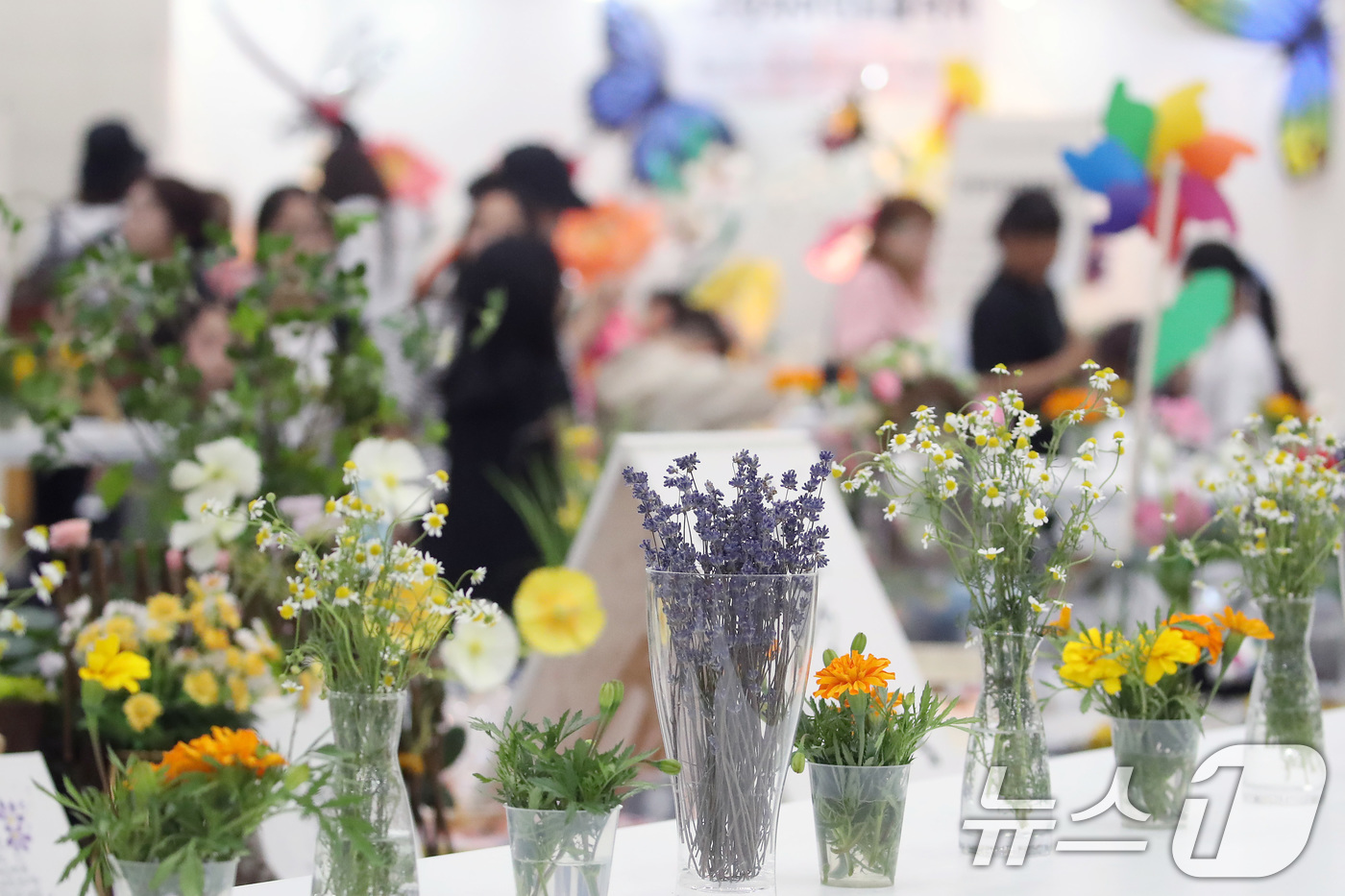 (대구=뉴스1) 공정식 기자 = 6일 대구 북구 엑스코에서 열린 국내 최대 규모의 실내 플라워쇼 '제15회 대구꽃박람회'를 찾은 시민들이 다양한 화훼작품과 전시관을 살펴보고 있다. …
