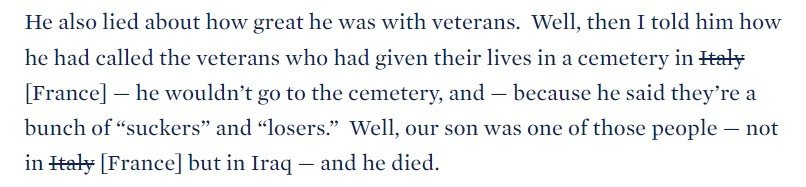 본문 이미지 - 조 바이든 미국 대통령이 6월 29일(현지시간) 뉴욕주(州) 이스트햄프턴에서 열린 대선캠프 모금행사 연설 중 '앤마른 미군묘지'가 있는 국가를 프랑스가 아닌 이탈리아로 잘못 발언했다. 사진은 백악관 홈페이지에 게재된 수정이 가해진 연설문. (백악관 홈페이지 갈무리) 2024.07.01/뉴스1
