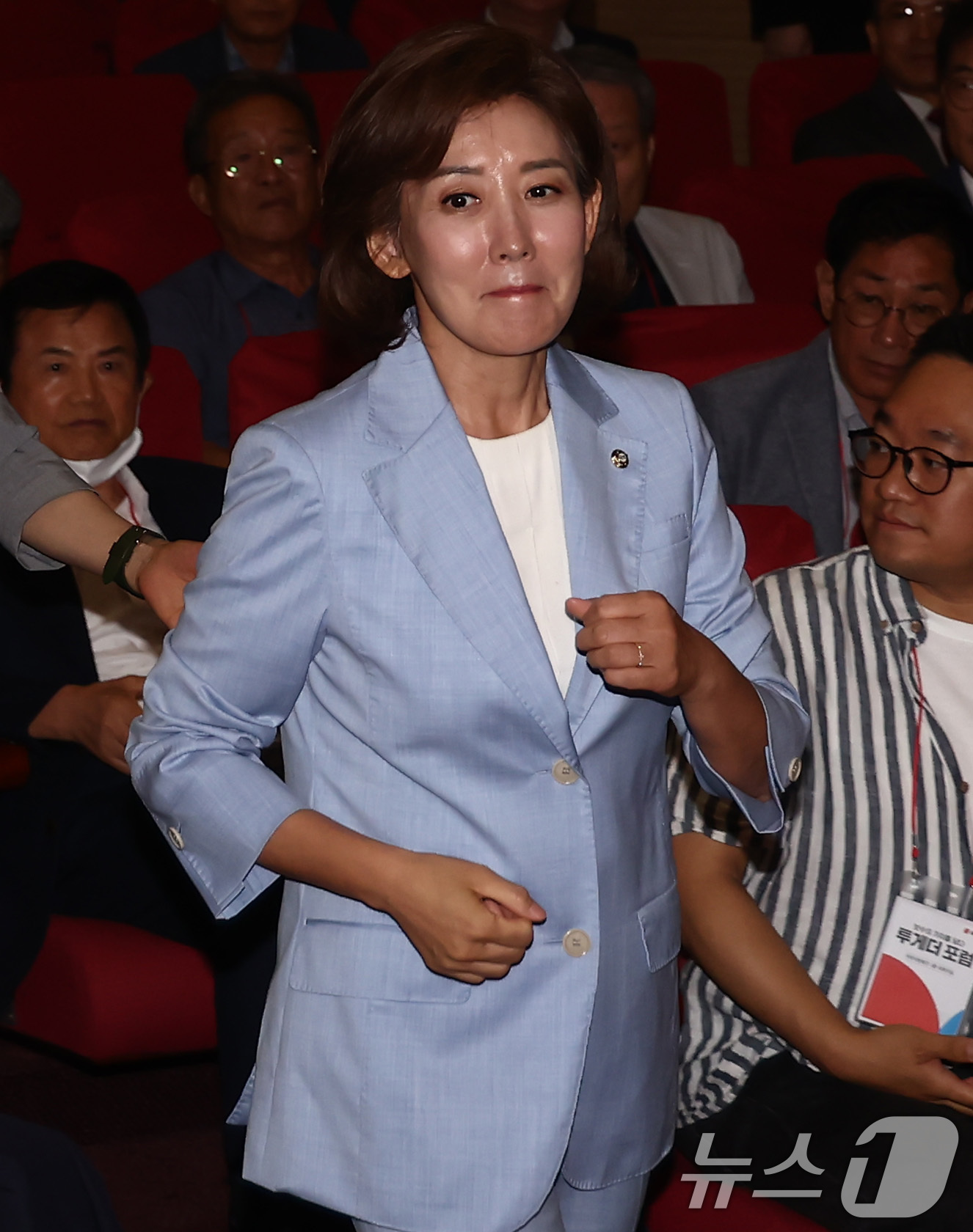 (서울=뉴스1) 김민지 기자 = 나경원 국민의힘 당대표 후보가 11일 오전 서울 여의도 의원회관에서 열린 투게더 포럼에 참석하고 있다. 2024.7.11/뉴스1