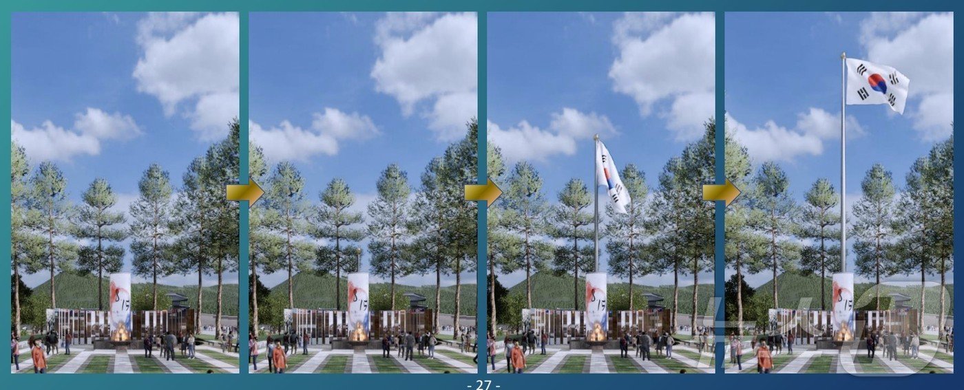 본문 이미지 -  광화문광장에 설치될 가변형 태극기 예시.(서울시 제공)