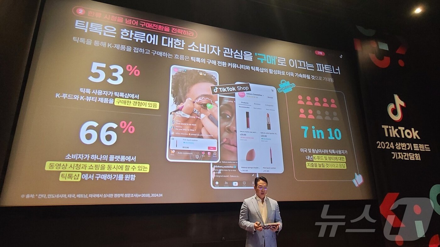 본문 이미지 - 손현호 틱톡코리아 글로벌 비즈니스 설루션 제너럴 매니저(GM)가 발언하고 있다. ⓒ News1 김민석 기자
