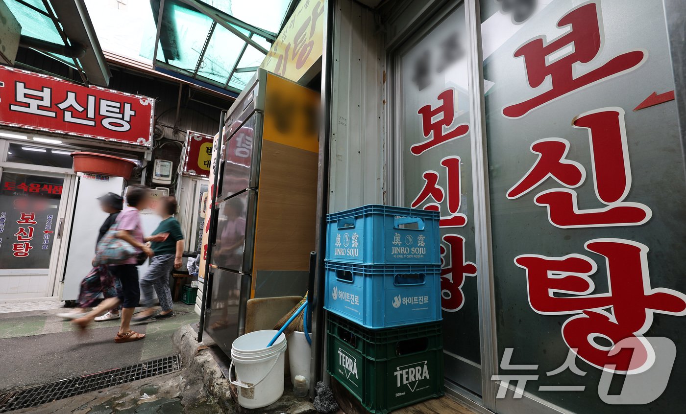 본문 이미지 - 초복인 15일 서울 종로구 보신탕 골목에서 시민들이 오가고 있다. 2024.7.15/뉴스1 ⓒ News1 이동해 기자