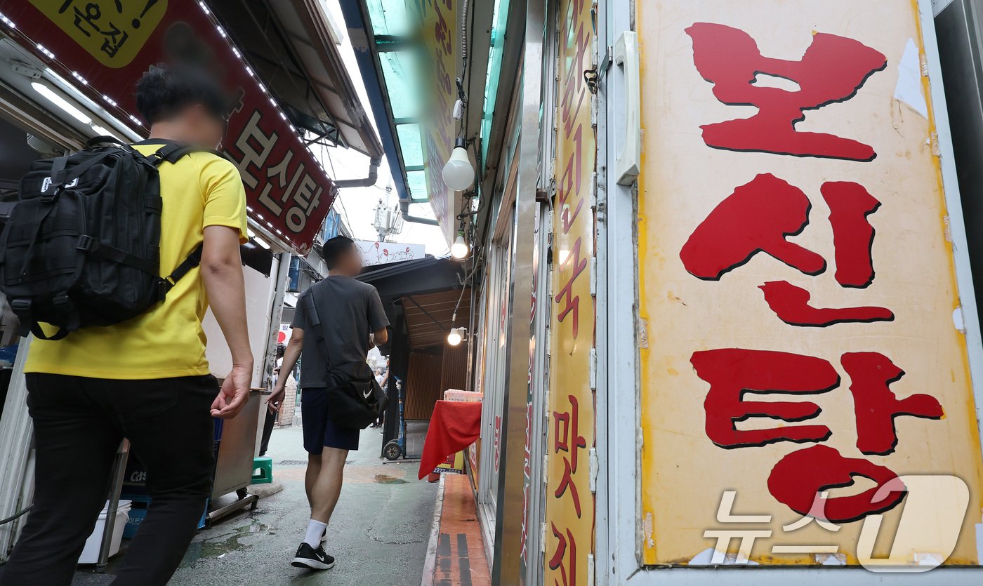 본문 이미지 - 초복인 15일 서울 종로구 보신탕 골목에서 시민들이 오가고 있다. 2024.7.15/뉴스1 ⓒ News1 이동해 기자
