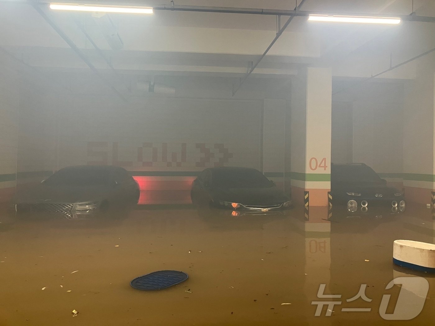 본문 이미지 - 남·서해안 지역에 많은 비가 내린16일 오전 전남 완도군 완도읍 한 아파트 지하주차장이 침수돼 차량 일부가 잠겨 있다.(전남소방본부 제공) 2024.7.16/뉴스1 