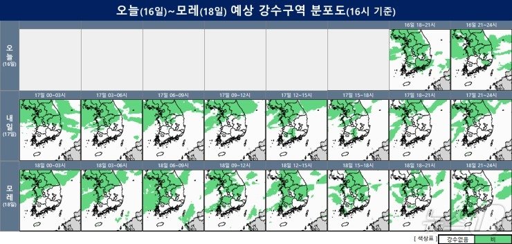 16~18일 강수 전망&#40;기상청 제공&#41; ⓒ 뉴스1