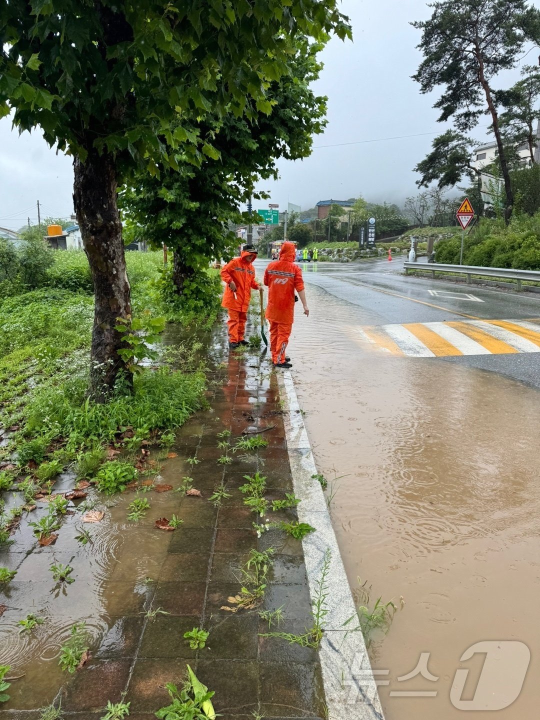 충주시 산척면 도로침수 현장&#40;충북소방본부 제공&#41;.2024.7.18/뉴스1 