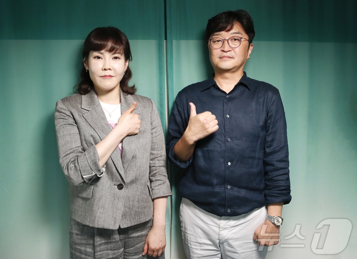 본문 이미지 - ‘파일럿’ 제작자 김명진 쇼트케이크 대표&#40;왼쪽&#41;와 김재중 무비락  대표 / 뉴스1 ⓒ News1 권현진 기자