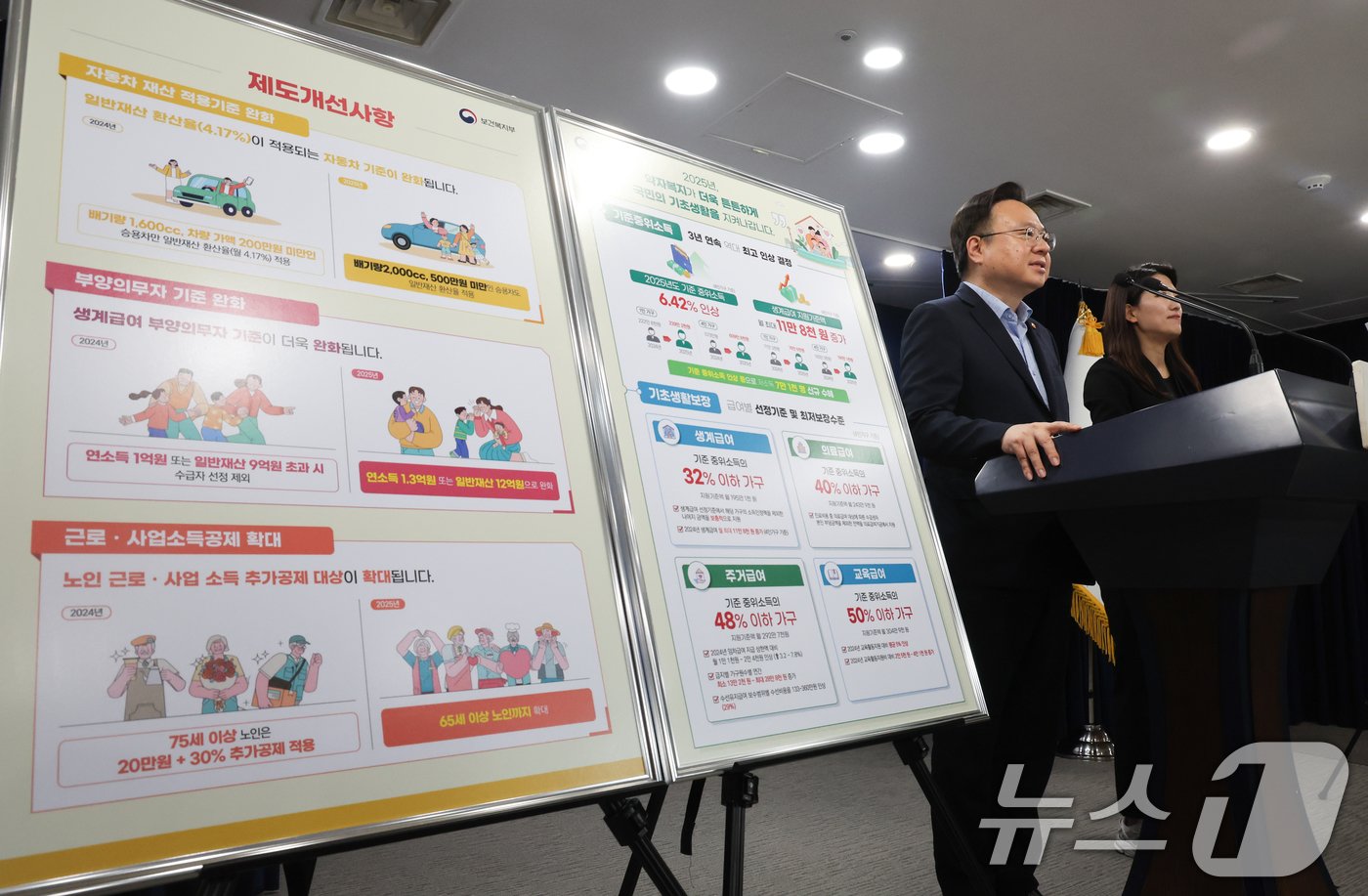 본문 이미지 - 조규홍 보건복지부 장관이 25일 서울 종로구 정부서울청사에서 2025년 기준 중위소득 및 급여별 선정기준 관련 브리핑을 하고 있다. 2024.7.25/뉴스1 ⓒ News1 허경 기자