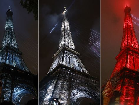 청백적 프랑스 국기 색깔로 빛나는 에펠탑