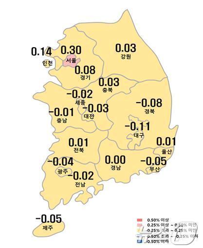 본문 이미지 - 시도별 아파트 매매가격지수 변동률.(한국부동산원 제공)/뉴스1 