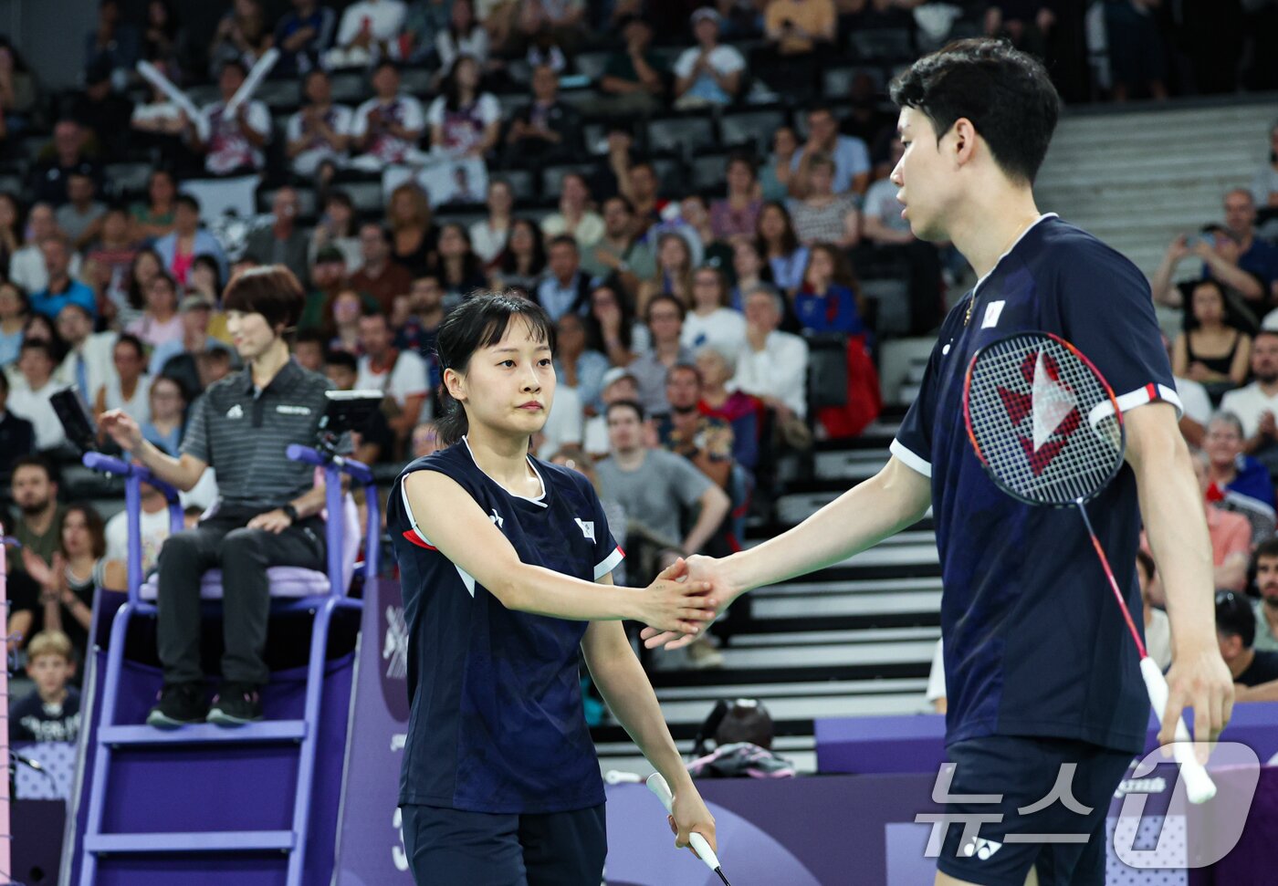본문 이미지 - 2024 파리 올림픽 혼합복식 준결승에 오른 서승재와 채유정./뉴스1 ⓒ News1 박정호 기자