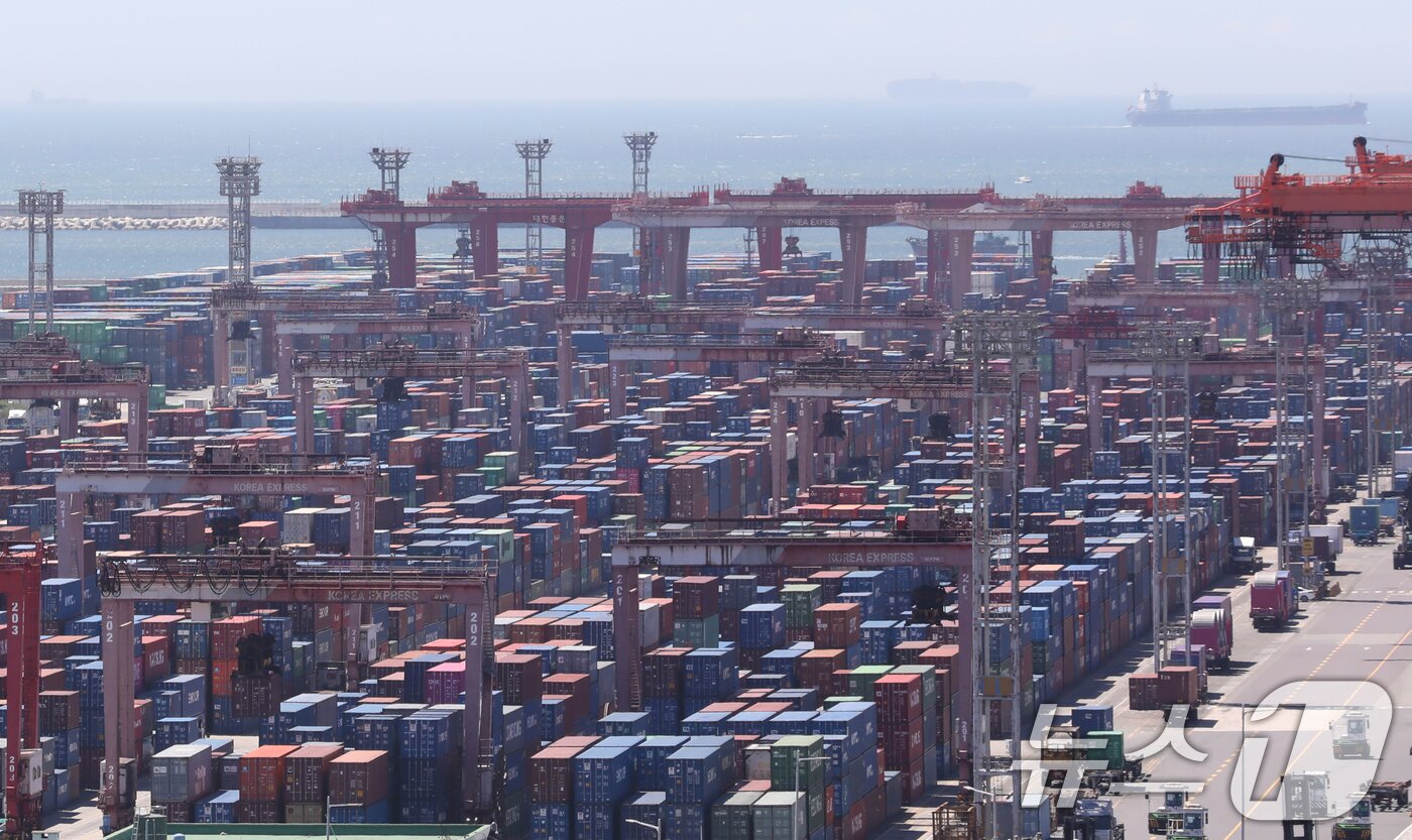 본문 이미지 - 부산항 신선대부두에 컨테이너가 쌓여 있다. 2024.7.30/뉴스1 ⓒ News1 윤일지 기자