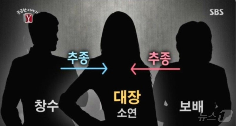  교생실습 때 남학생 제자와 부적절한 관계를 맺었던 B&#40;가운데&#41;는 자신을 믿고 의지하는 친구 A&#40;오른쪽&#41;와 남자친구를 이용해 제자에게 &#39;공부하라&#39;며 폭행을 가했다. &#40;SBS 갈무리&#41; ⓒ 뉴스1 