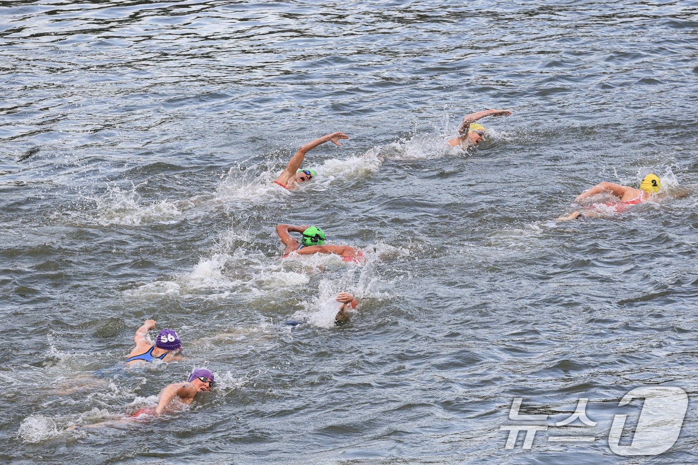 본문 이미지 - 31일 오후(한국시간) 프랑스 파리 알렉상드르 3세 다리에서 트라이애슬론 여자 개인 경기가 펼쳐지고 있다. 2024.7.31/뉴스1 ⓒ News1 박정호 기자