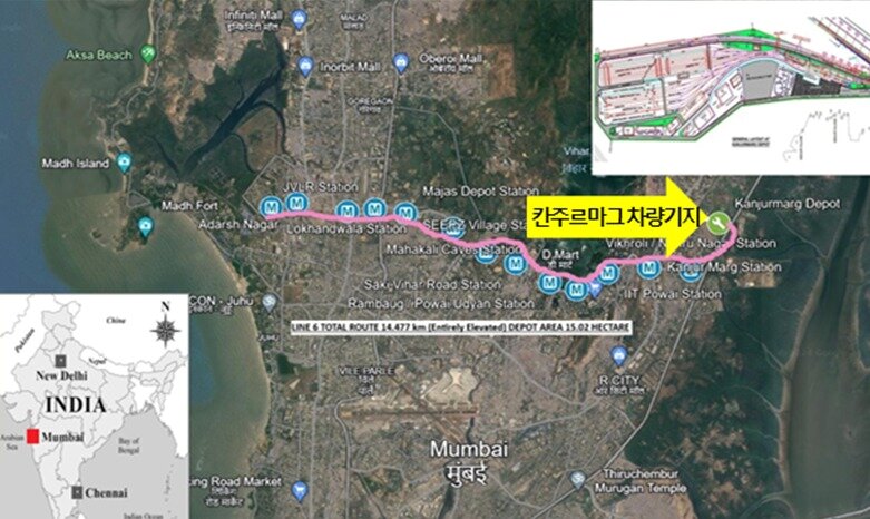 본문 이미지 - 국가철도공단이 용역에 참여한 인도 뭄바이 6호선 노선도.(국가철도공단 제공)