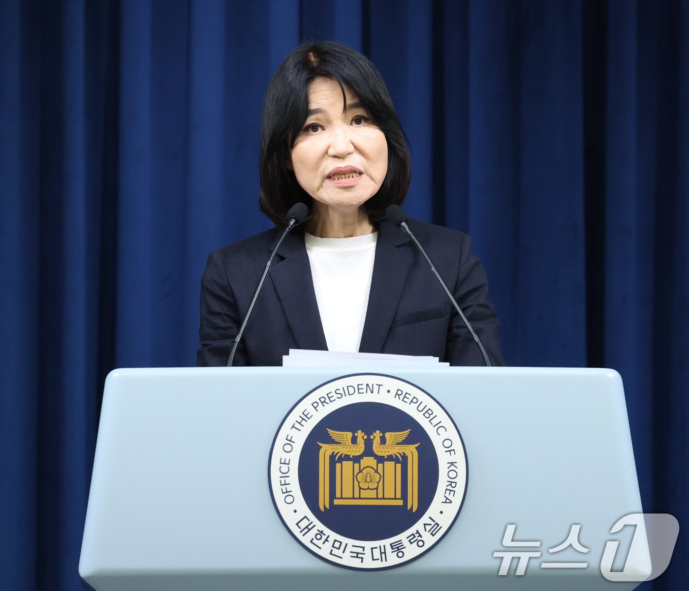 본문 이미지 - 이진숙 신임 방송통신위원장 후보자가 4일 용산 대통령실 청사 브리핑실에서 열린 인사브리핑에서 지명 소감을 말하고 있다. 2024.7.4/뉴스1 ⓒ News1 송원영 기자