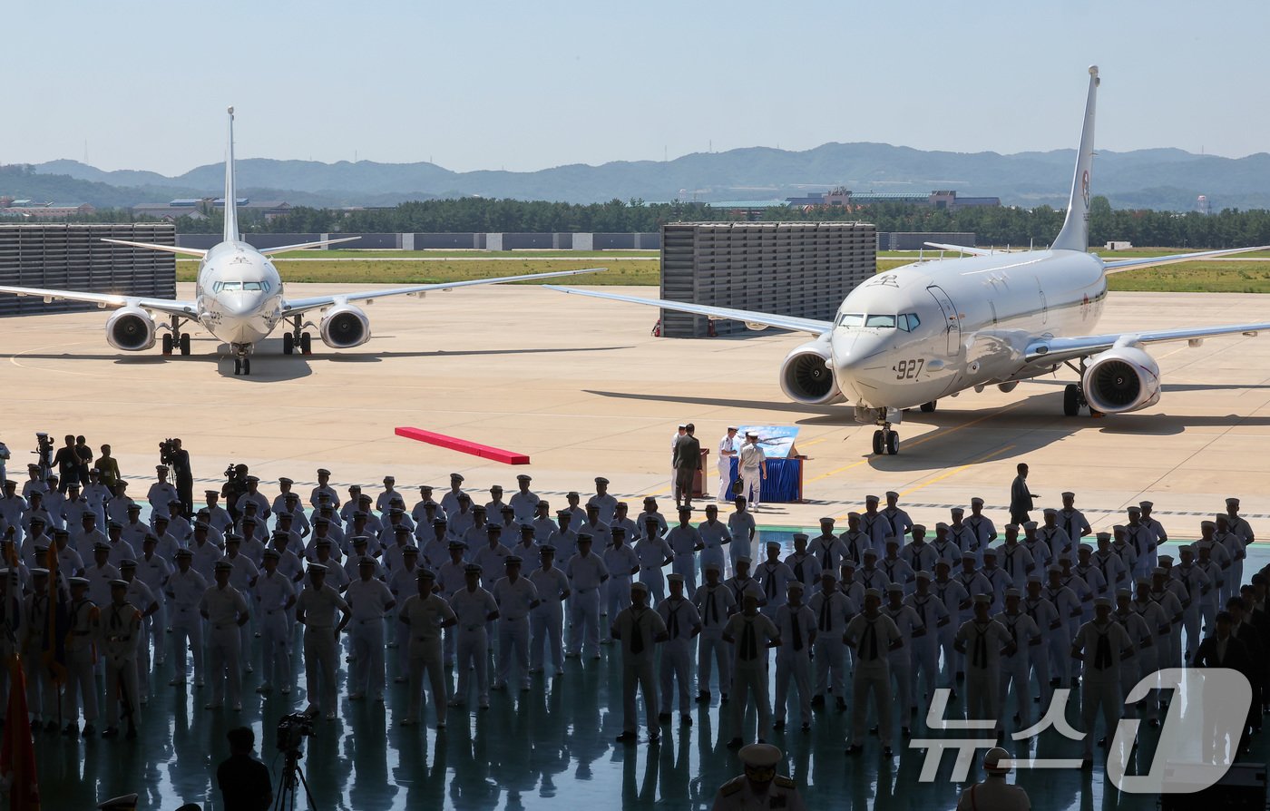 4일 경북 포항시 해군항공사령부에서 해상초계기&#40;P-8A&#41; 국내 인수식이 진행되고 있다. 2024.7.4/뉴스1 ⓒ News1 김성진 기자