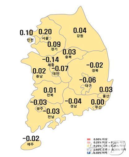 본문 이미지 - 시도별 아파트 전세가격지수 변동률.(한국부동산원 제공)/뉴스1 
