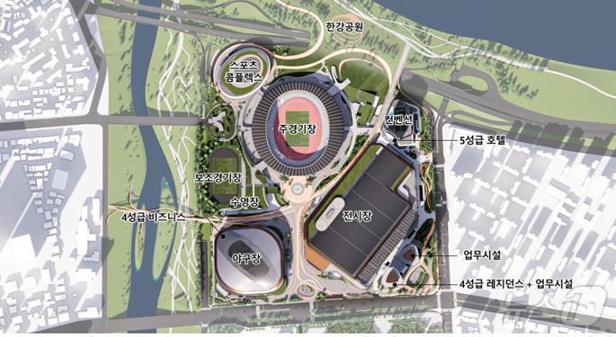 본문 이미지 - 잠실 스포츠·MICE 복합공간 조성사업(안) 단지배치도.(서울시 제공)