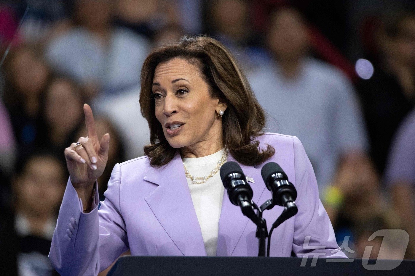 본문 이미지 - 미국 민주당 대선후보 카멀라 해리스 부통령이 지난달 11일(현지시간) 네바다대 라스베이거스 캠퍼스에서 열린 선거 집회서 유세를 하는 모습. 2024.08.11. ⓒ AFP=뉴스1 ⓒ News1 우동명 기자