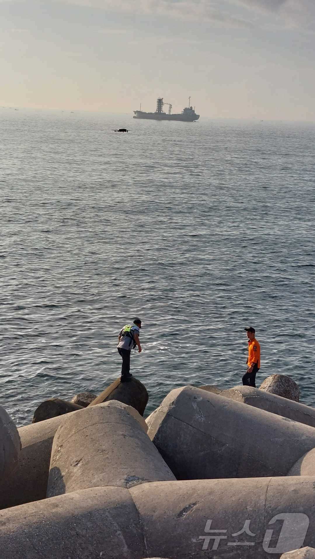 본문 이미지 - 지난 14일 오후 3시 47분쯤 강원 동해시 묵호진동 바다 주변에서 실종된 80대 남성이 15일 오전 7시 1분쯤 발견됐으나 끝내 숨진 가운데, 수색 활동 모습.(강원도 소방본부 제공) 2024.8.15/뉴스1