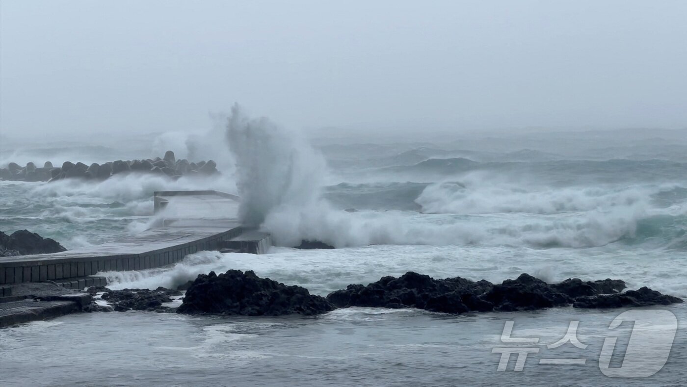 본문 이미지 - 16일 7호 태풍 '암필'이 북상하고 있는 가운데 일본 도쿄에서 남쪽으로 약 287km 떨어진 하치조섬 앞바다에서 파도가 거세게 몰아치고 있다. 암필은 16~17일 도쿄를 포함한 관동 및 동북부 지역을 지날 것으로 예상된다. 사진은 사회관계망서비스(SNS) 상의 영상 캡처. 2024.08.16 ⓒ 로이터=뉴스1 ⓒ News1 김지완 기자