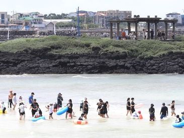 제주 함덕해수욕장의 피서객들