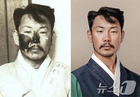 본문 이미지 - 국가보훈부와 빙그레가 제79주년 광복절을 맞아 일제강점기 빛바랜 수의(囚衣)를 입고 옥중 순국한 독립유공자들에게 AI기술을 활용해 한복을 입혀드리는 '처음 입는 광복' 캠페인을 추진한다고 2일 밝혔다. 사진은 독립운동가 조용하의 원본(왼쪽)과 AI를 활용해 복원된 이미지. (국가보훈부 제공) 2024.8.2/뉴스1