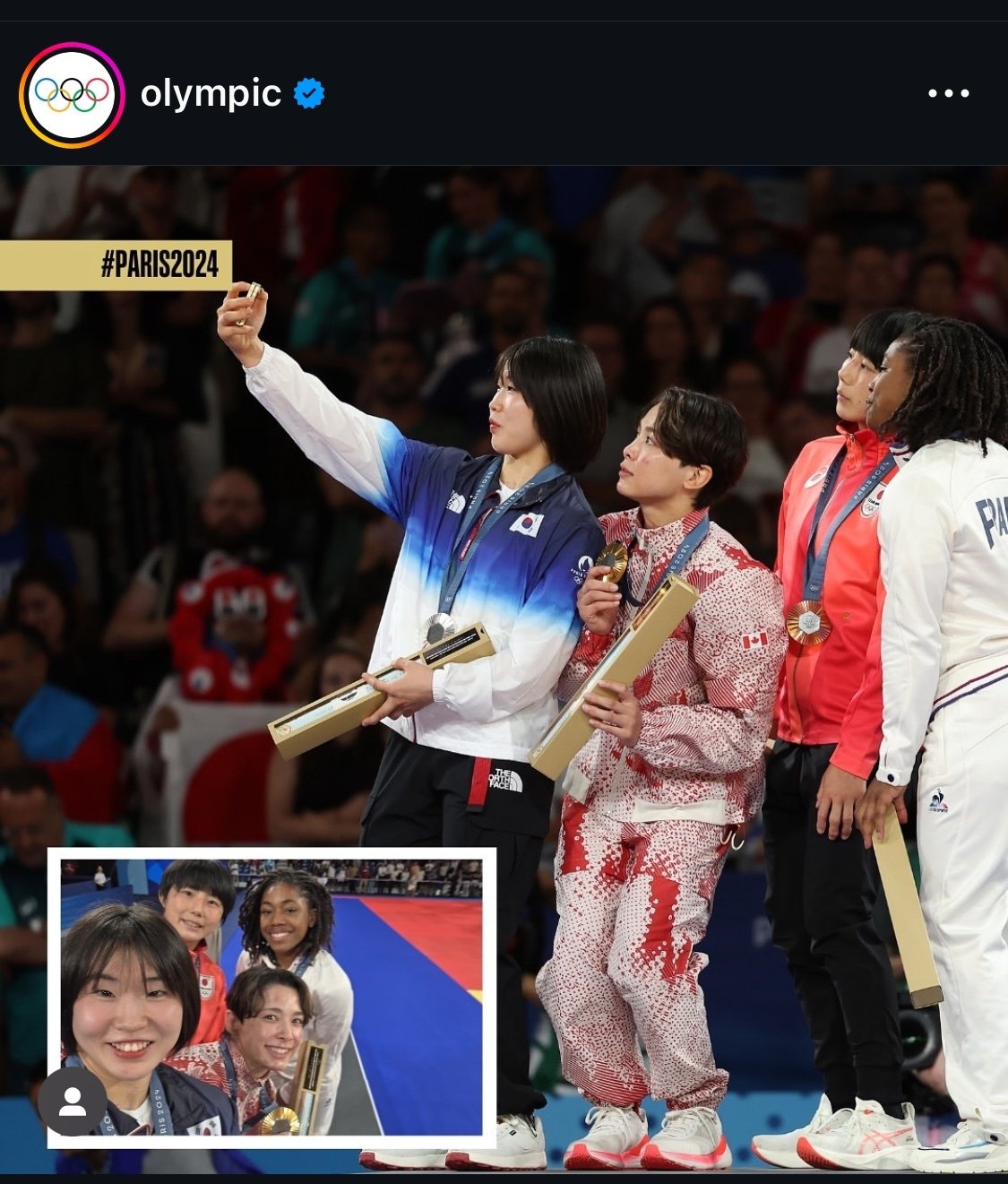 본문 이미지 - IOC가 공식 인스타그램에 공개한 허미미의 시상대 셀피 원본 사진.(IOC 공식 인스타그램 갈무리)