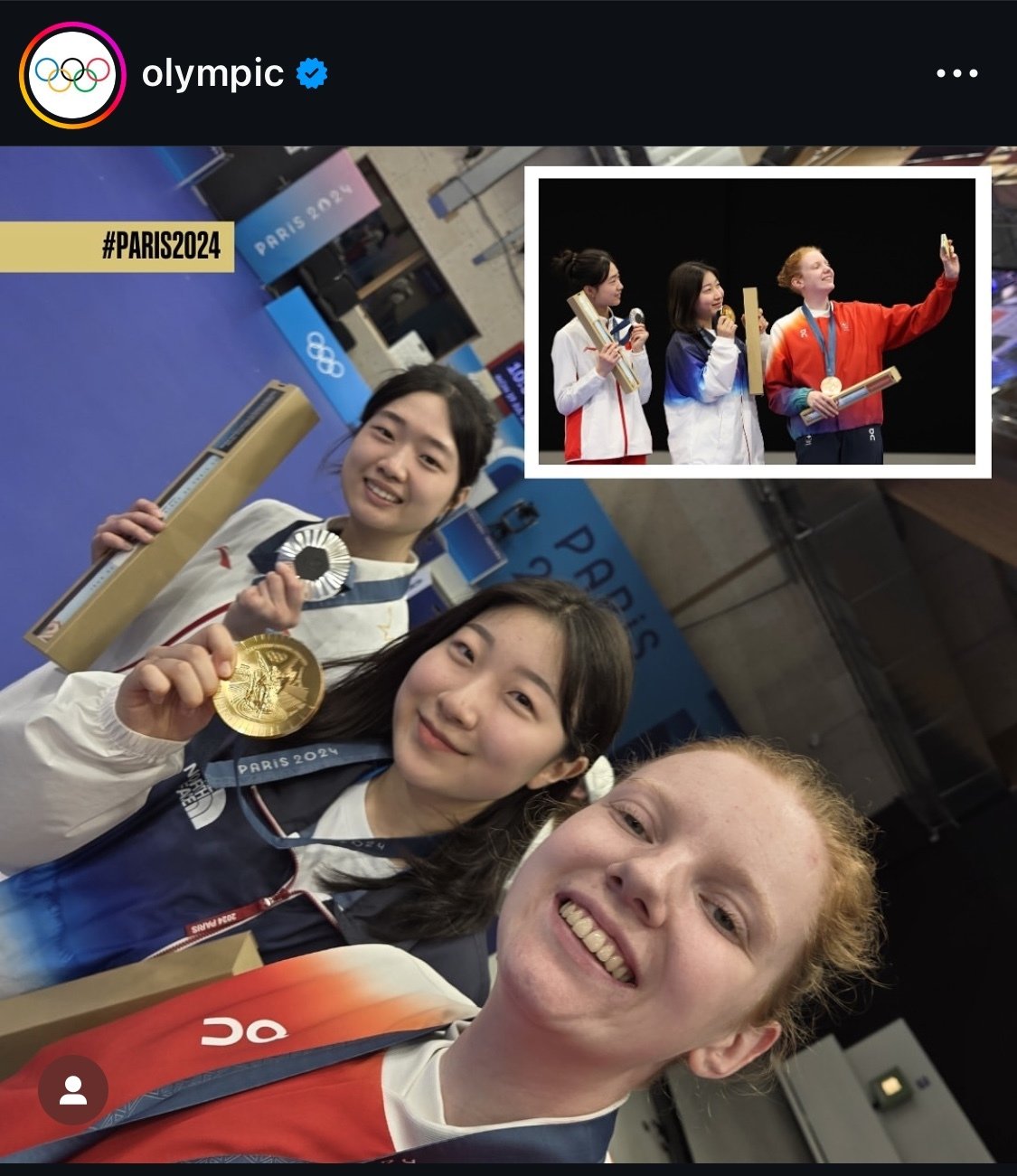 IOC가 공식 인스타그램에 공개한 반효진의 시상대 셀피 원본 사진.&#40;IOC 공식 인스타그램 갈무리&#41;