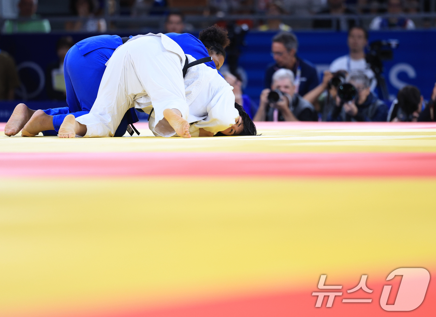 (파리(프랑스)=뉴스1) 박정호 기자 = 대한민국 유도대표팀 김하윤 선수가 2일 오후 (한국시간) 프랑스 파리 샹 드 마르스 아레나에서 진행된 파리올림픽 유도 여자 +78kg 토너 …