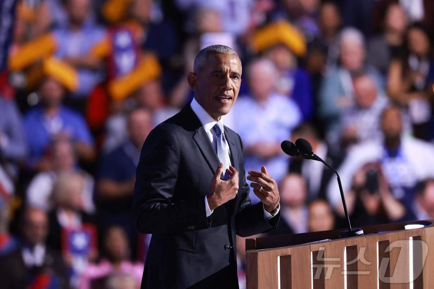 본문 이미지 - 버락 오바마 전 미국 대통령이 연설하고 있는 모습. ⓒ AFP=뉴스1 ⓒ News1 최종일 기자