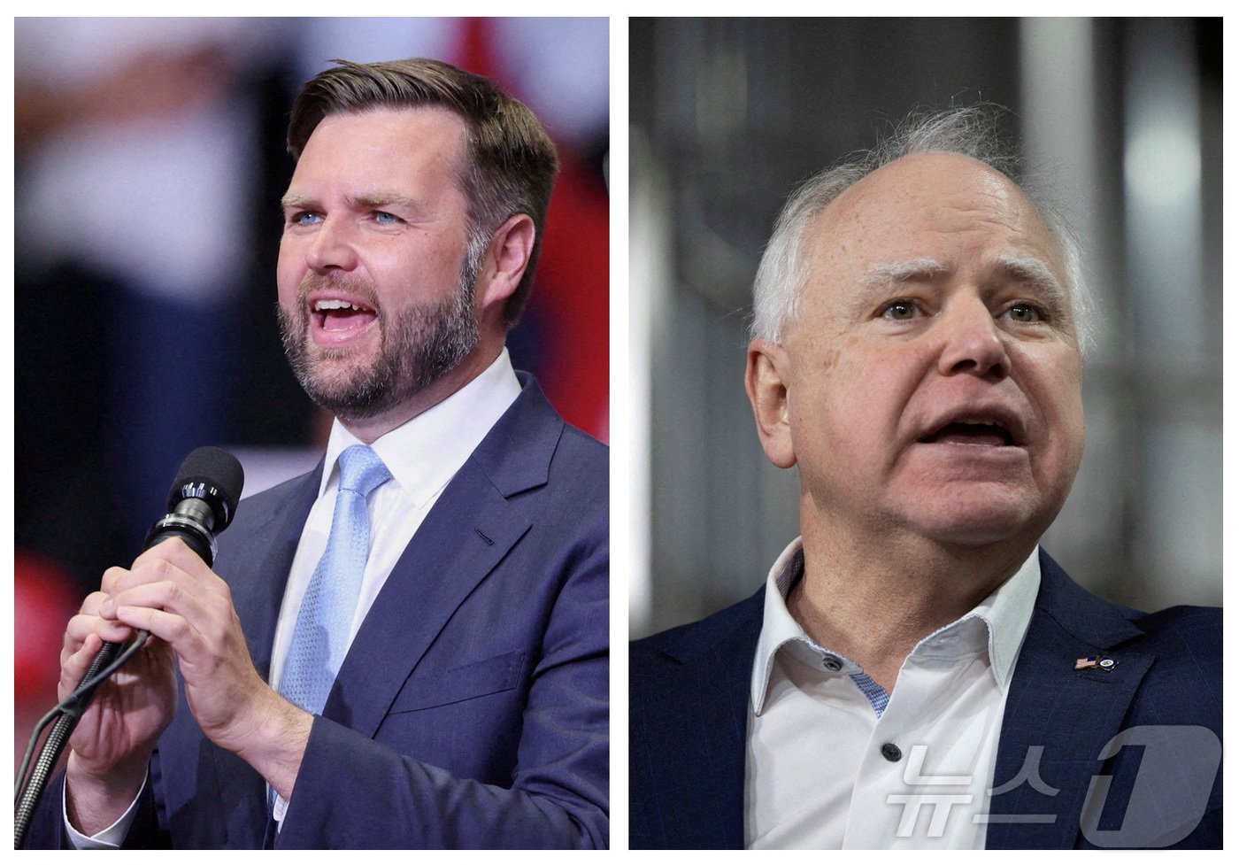 본문 이미지 - 미국 공화당 부통령 후보인 J.D. 밴스 상원의원(오하이오·왼쪽)과 민주당 부통령 후보인 팀 월즈 미네소타주 주지사. ⓒ 로이터=뉴스1 ⓒ News1 조소영 기자