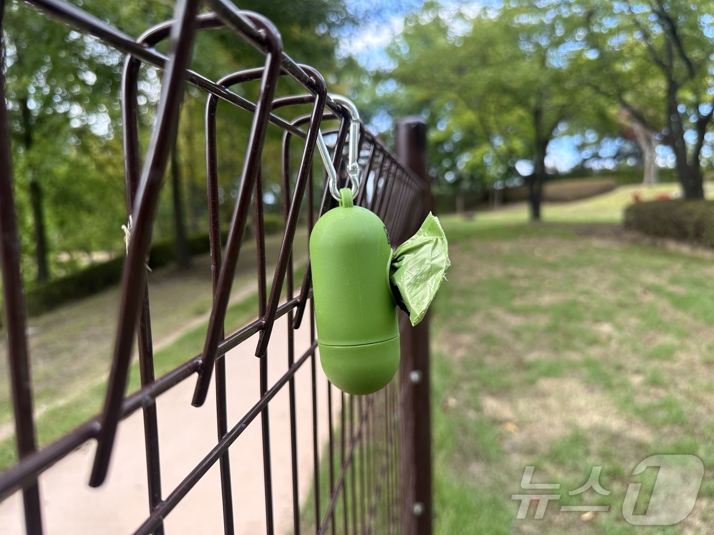 본문 이미지 - 야외 펫 파크 곳곳엔 배변 봉투가 걸려 있다.ⓒ News1 윤슬빈 기자