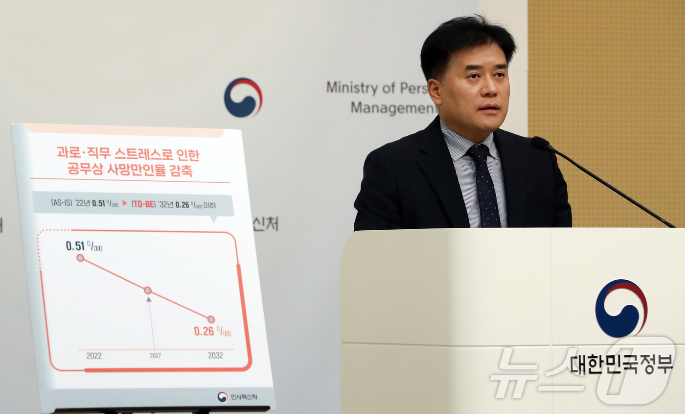 (세종=뉴스1) 김기남 기자 = 박용수 인사혁신처 차장이 26일 세종시 정부세종청사 중앙동에서  공무원이 다치지 않고 건강하게 직무에 전념할 수 있는 여건 조성을 위한 범정부 공무 …