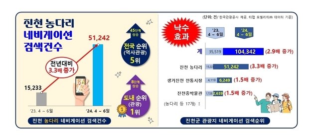 진천 농다리 네이게이션 검색 건수.&#40;진천군 제공&#41;/뉴스1