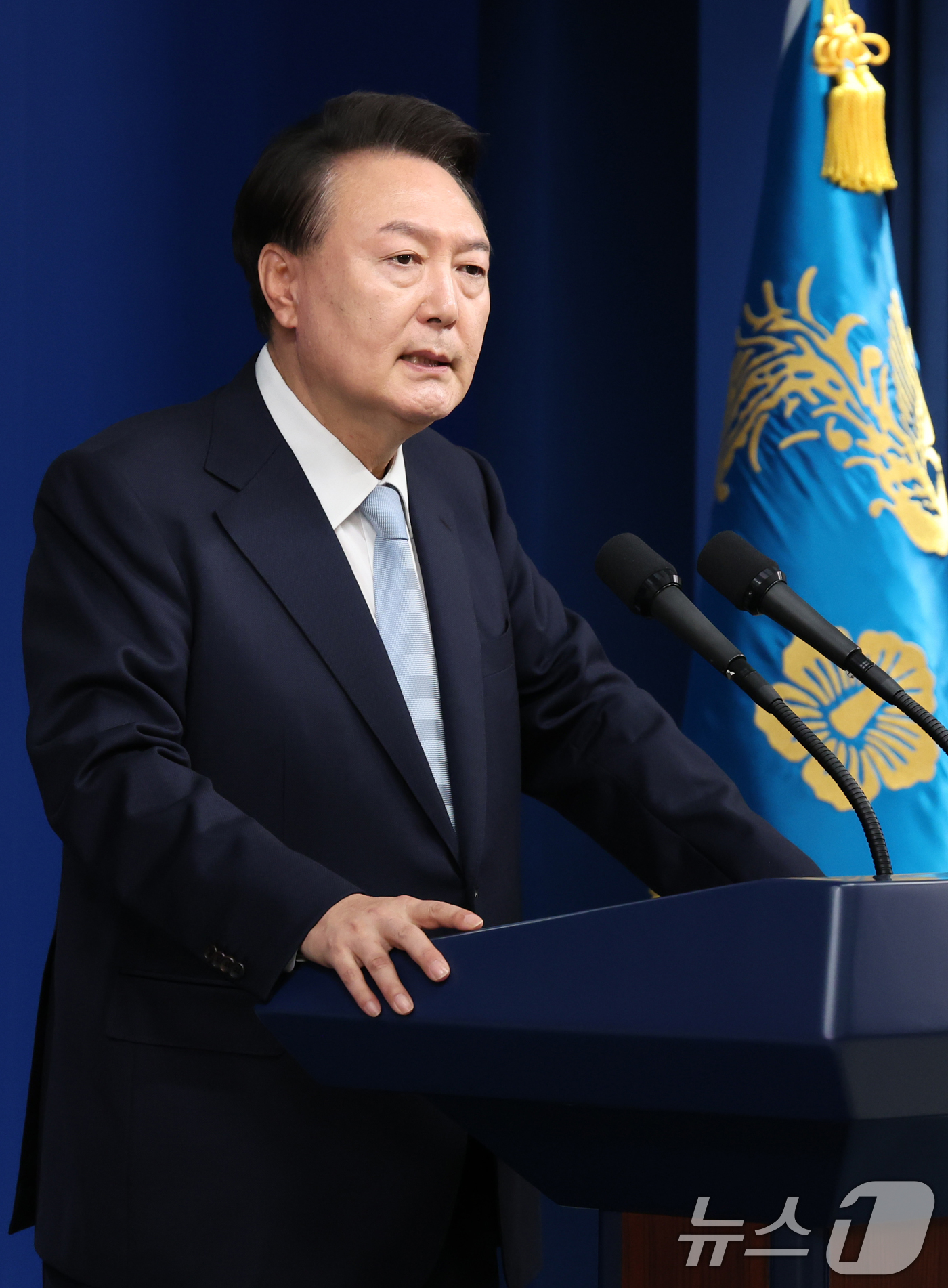 (서울=뉴스1) 송원영 기자 = 윤석열 대통령이 29일 서울 용산 대통령실청사 브리핑룸에서 열린 국정브리핑 및 기자회견에서 취재진의 질문에 답하고 있다. 2024.8.29/뉴스1