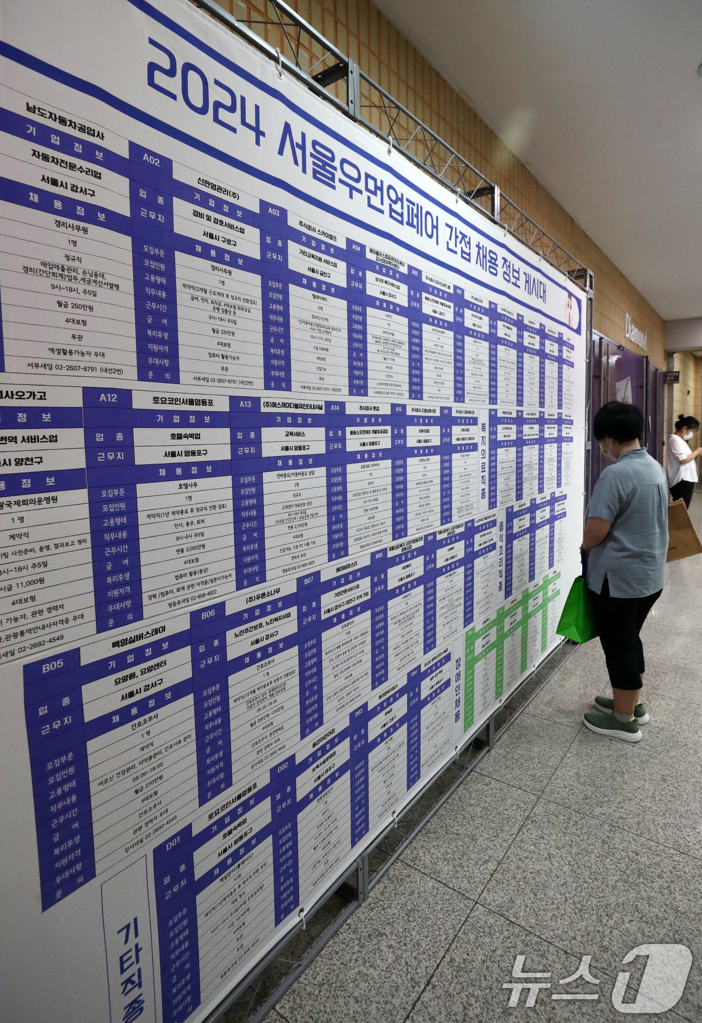 (서울=뉴스1) 박세연 기자 = 취업준비 여성들이 29일 서울 영등포구 하이서울유스호스텔에서 열린 서울우먼업페어 2024에 참석해 채용 정보 게시대를 살펴보고 있다.  2024.8 …