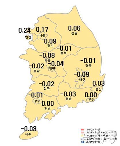 본문 이미지 - 시도별 아파트 전세가격지수 변동률.(한국부동산원 제공)/뉴스1 